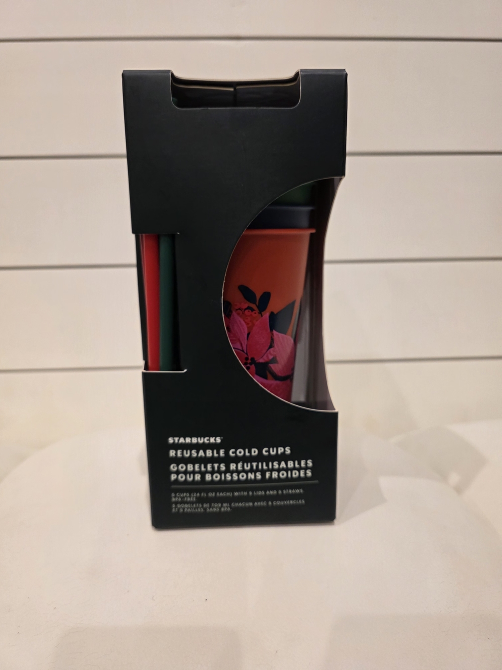 Starbucks Reusable Cold Cup with Floral Design - Red/Green